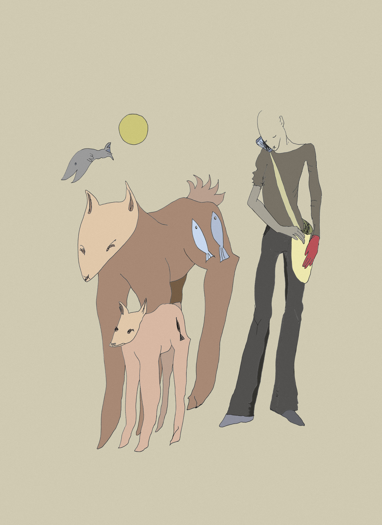 Figure on Phone with Animals