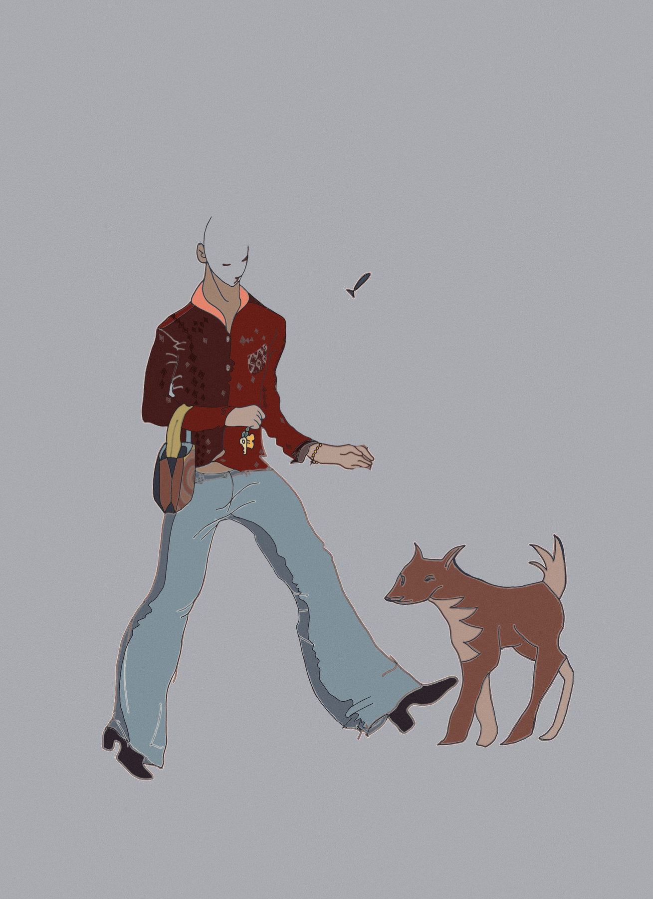 Walking Figure with Brown Dog